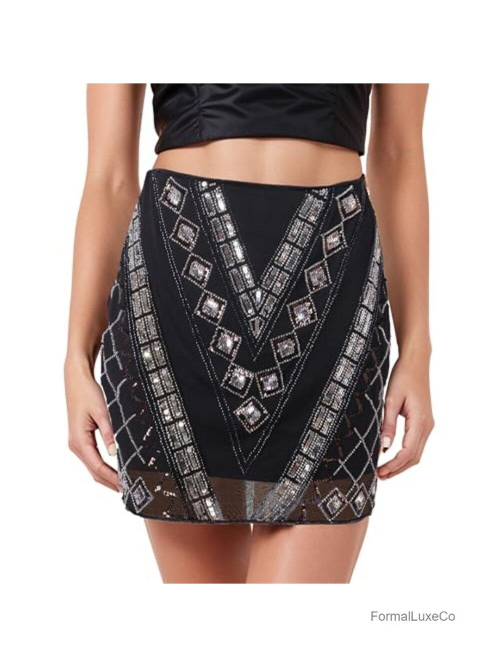 Sequin Mini Skort Bodycon Pencil Slit High Waist Stretchy Party Skirt